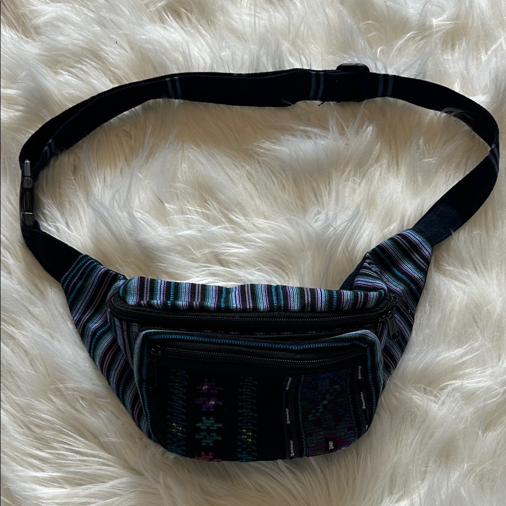 Striped Black and Blue Fanny Pack